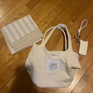 Summer Fridays Canvas Tote, keychain, scarf + Deluxe Sample: Sunlit Vanilla EDP
